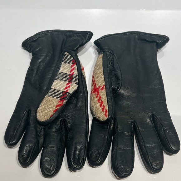 Burberry novacheck wool leather cashmere lined gloves sz 7 - Picture 2 of 4